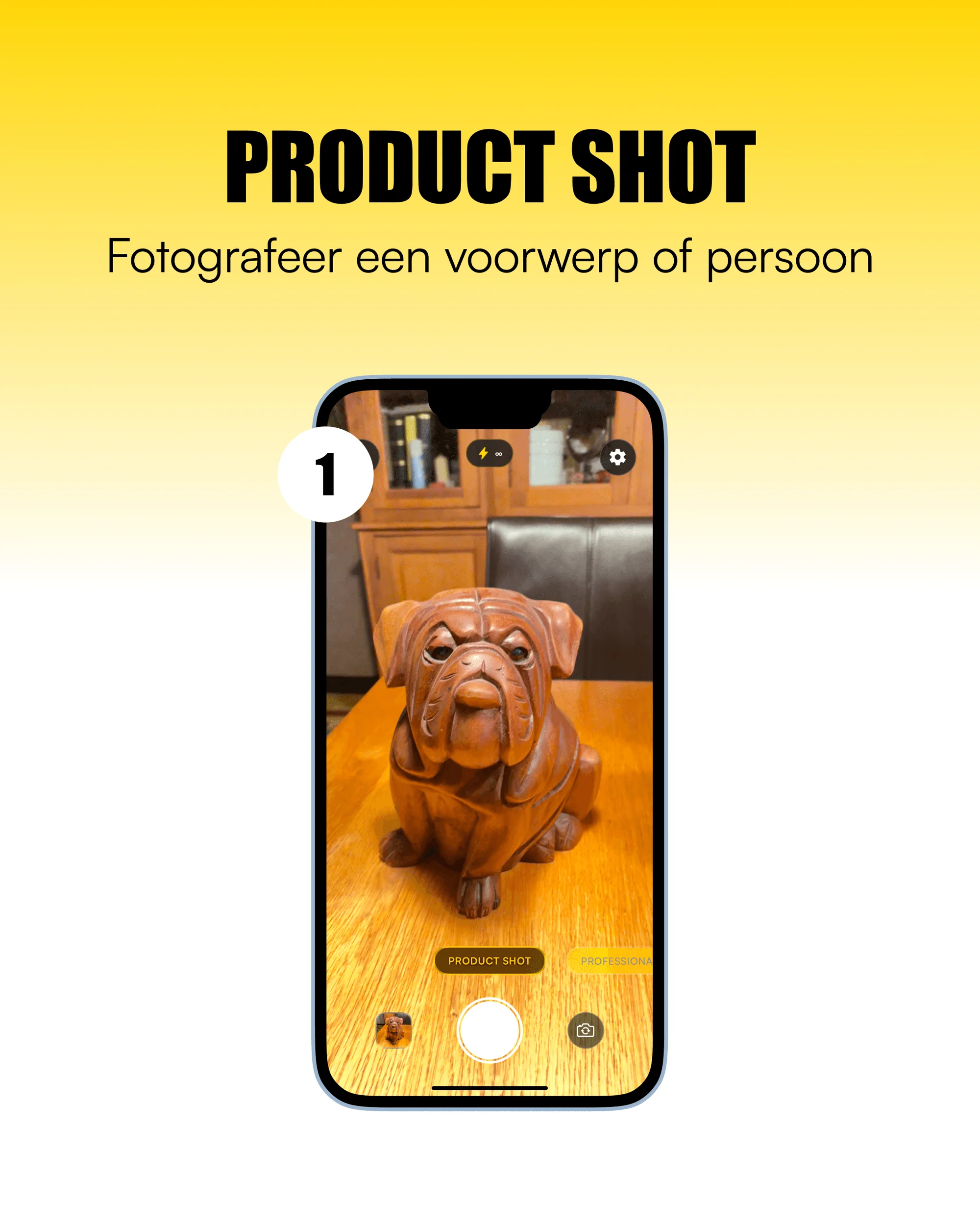 Stap 1 in de Wrap It Up-app: een voorwerp fotograferen met de camera van de telefoon